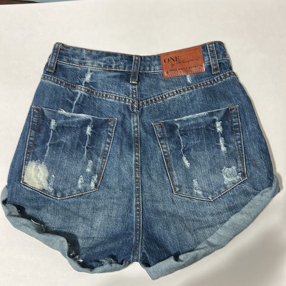 One Teaspoon High Waist Bandits Tuscany Dark Blue Wash Distressed Bleach Dye 25 - Picture 11 of 16